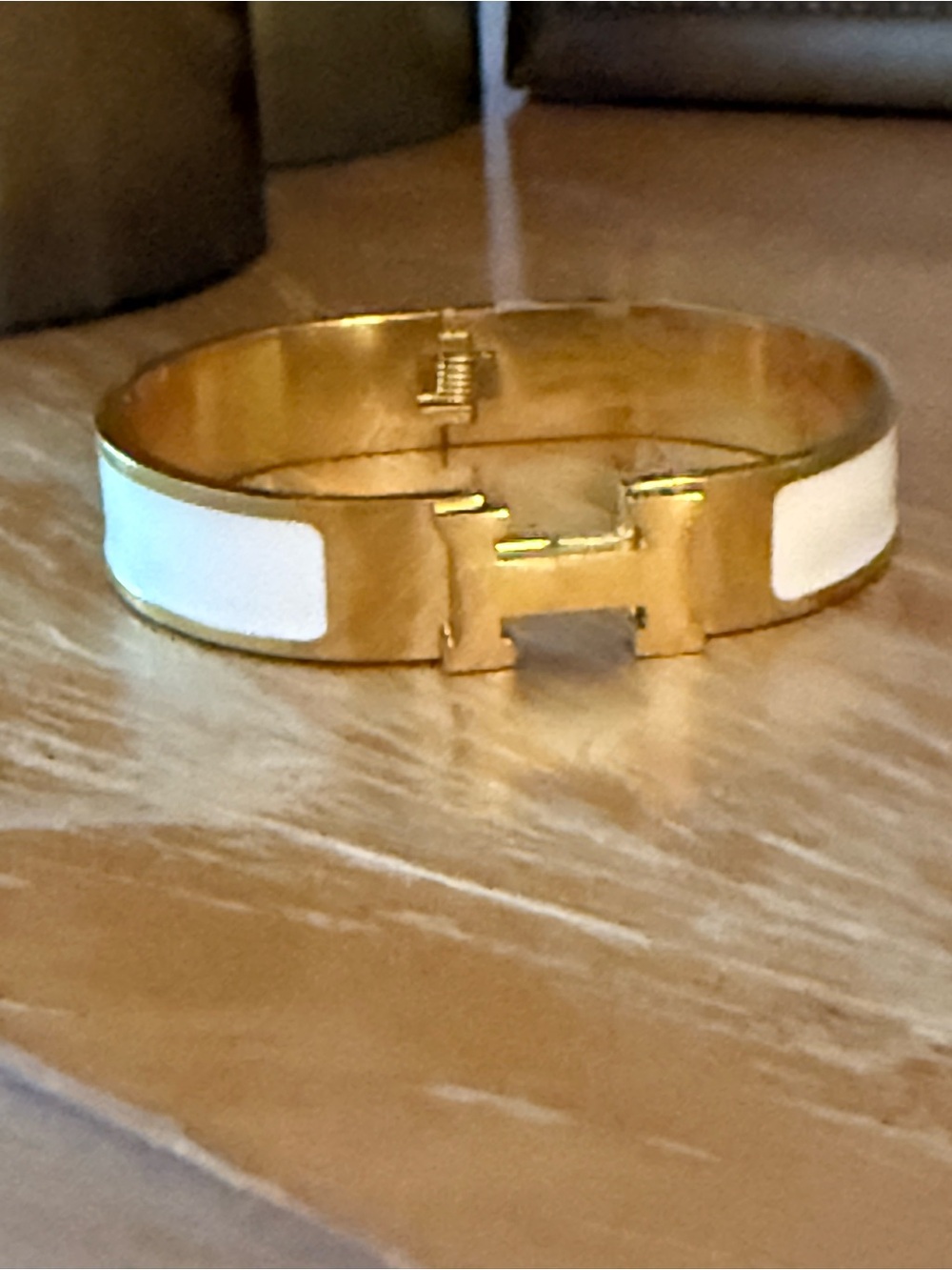 Gold-Tone H Bracelet with White Enamel Inlay NEW